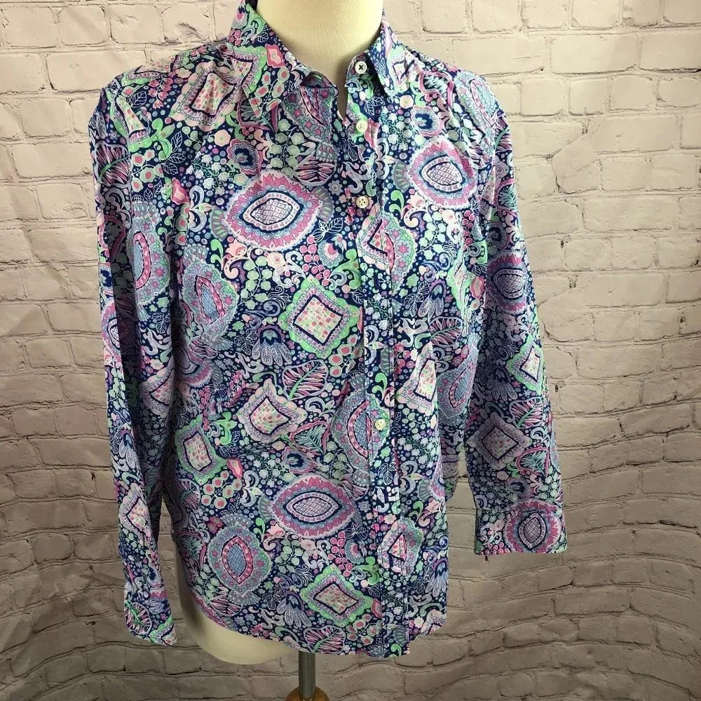 Talbots vintage paisley long sleeve top sz small petite